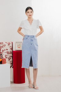 Lotus Denim Midi Skirt In Light Wash