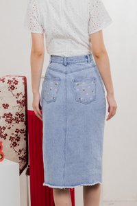 Lotus Denim Midi Skirt In Light Wash
