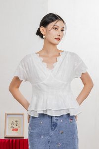 Nancie Floral Eyelet Empire Top In White