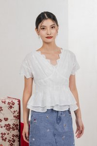 Nancie Floral Eyelet Empire Top In White