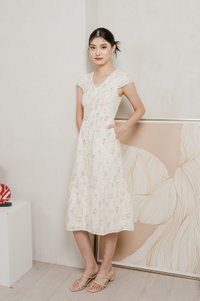 Spring Melody Eyelet Buttons Midi Dress