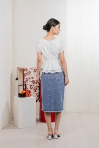 Nancie Floral Eyelet Empire Top In White