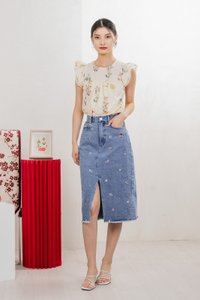 Asters Denim Midi Skirt In Mid Wash