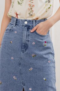 Asters Denim Midi Skirt In Mid Wash