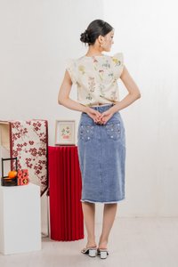 Asters Denim Midi Skirt In Mid Wash