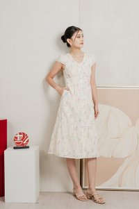 Spring Melody Eyelet Buttons Midi Dress