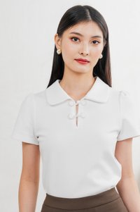 Yue Pearl Cheongsam Polo Top In White