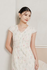 Spring Melody Eyelet Buttons Midi Dress