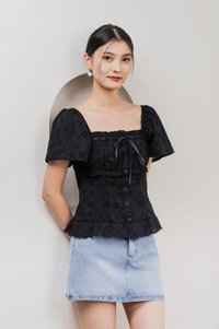 Simplicite Eyelet Ribbonette Top In Black
