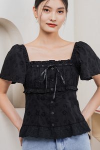Simplicite Eyelet Ribbonette Top In Black