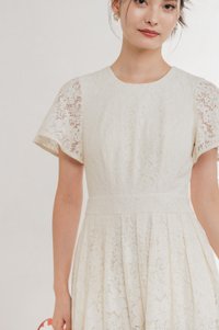 Oriental Pleated Lace Romper In Vanilla