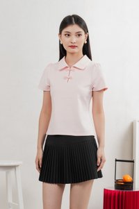 Yue Pearl Cheongsam Polo Top In Pastel Pink