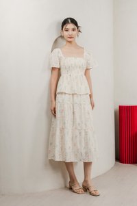 Spring Melody Eyelet Tiered Midi Skirt