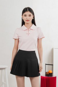 Yue Pearl Cheongsam Polo Top In Pastel Pink