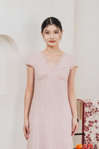 Meraline Embroidery Lace Midi Dress In Dusty Pink
