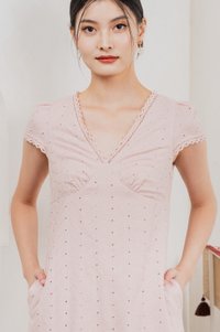 Meraline Embroidery Lace Midi Dress In Dusty Pink