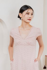 Meraline Embroidery Lace Midi Dress In Dusty Pink
