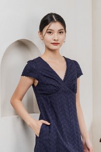 Meraline Embroidery Lace Midi Dress In Navy