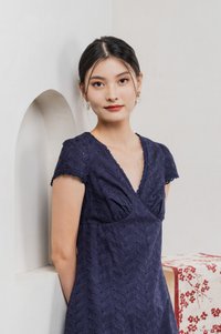 Meraline Embroidery Lace Midi Dress In Navy