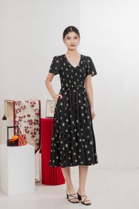 Springfields Smocked Midi Dress In Black