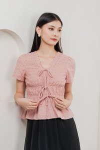Aviva Eyelet Ribbon Top In Pink