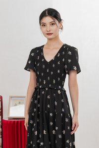 Springfields Smocked Midi Dress In Black