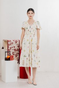 Springfields Smocked Midi Dress In Cream