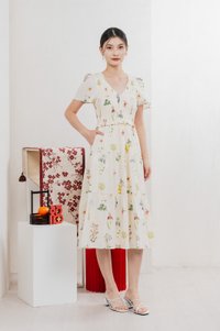 Springfields Smocked Midi Dress In Cream