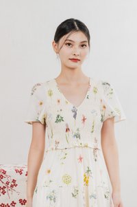 Springfields Smocked Midi Dress In Cream