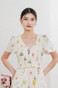 Springfields Smocked Midi Dress In Cream