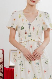 Springfields Smocked Midi Dress In Cream