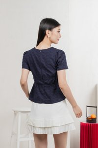 Aviva Eyelet Ribbon Top In Navy