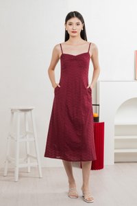 En Embroidery Camisole Midi Dress In Wine