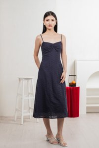 En Embroidery Camisole Midi Dress In Navy