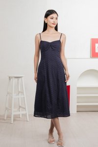 En Embroidery Camisole Midi Dress In Navy