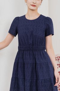 Shine Eyelet Embroidery Tiered Dress In Navy