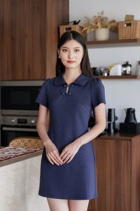 Yue Rose Cheongsam Polo Dress In Navy