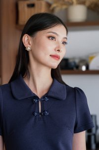 Yue Rose Cheongsam Polo Dress In Navy