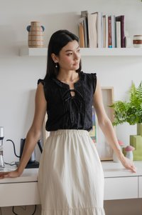 Heartstrings Eyelet Ruffles Top In Black