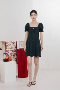 Sage Embroidered Tie Ribbon Dress In Emerald