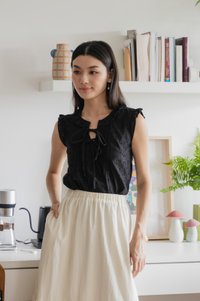 Heartstrings Eyelet Ruffles Top In Black
