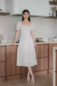 Magnolia Eyelet Ruched Midi Dress In Purple