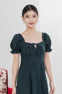 Sage Embroidered Tie Ribbon Dress In Emerald