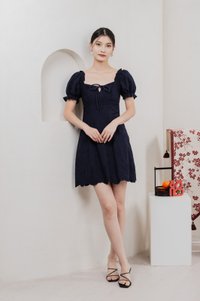 Sage Embroidered Tie Ribbon Dress In Navy