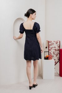 Sage Embroidered Tie Ribbon Dress In Navy
