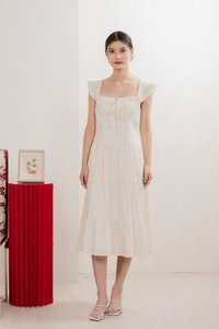 Touch of Spring Embroidery Midi Dress In Cream