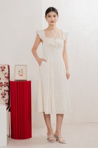 Touch of Spring Embroidery Midi Dress In Cream
