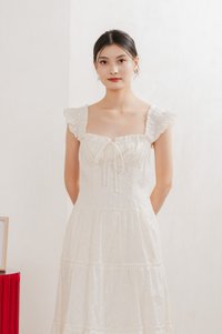 Touch of Spring Embroidery Midi Dress In Cream