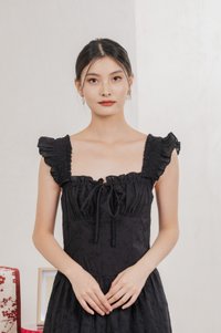 Touch of Spring Embroidery Midi Dress In Black