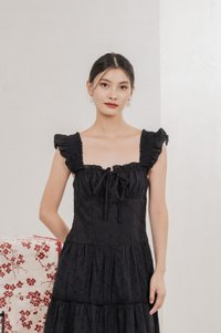 Touch of Spring Embroidery Midi Dress In Black